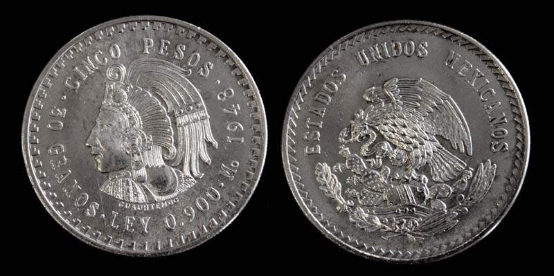 Mexico, 5 Pesos, 1948, Cuautemoc Issue